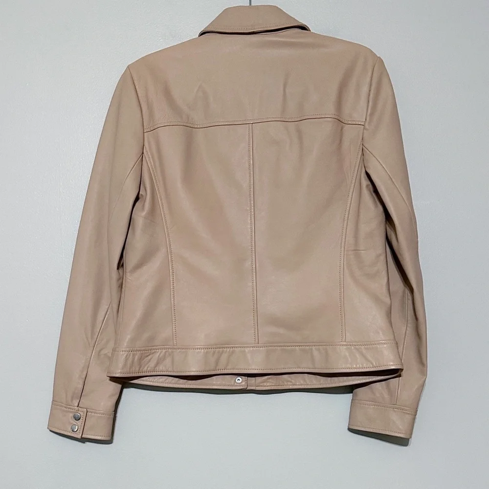 Cole Haan Smooth Lambskin Leather Moto Jacket‎ Nude Pink Size Large
